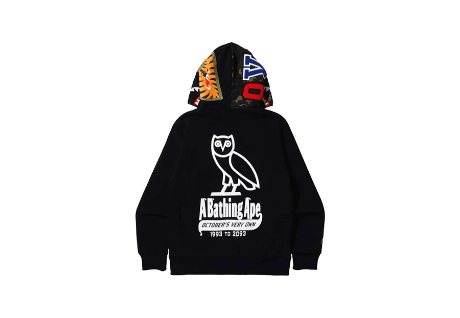 BAPE OVO Woodland Camo Shark Reversible Full Zip Hoodie Black