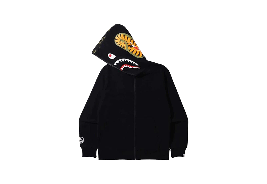 BAPE OVO Woodland Camo Shark Reversible Full Zip Hoodie Black