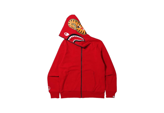 BAPE OVO Woodland Camo Shark Reversible Full Zip Hoodie - Red