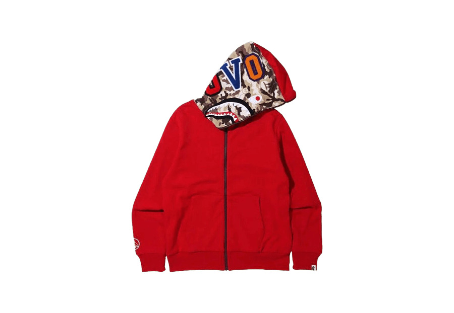 BAPE OVO Woodland Camo Shark Reversible Full Zip Hoodie - Red